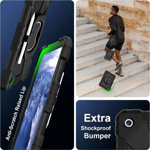 Alt view image 4 of 7 - for Galaxy Tab A9 Plus 11'' Case, Shockproof Hybrid Rugged Heavy Duty with Rotating Handle Stand/Pencil Holder/Hand Carrying Strap Kids Friendly for  Galaxy Tab A9+ 2023 (Black)