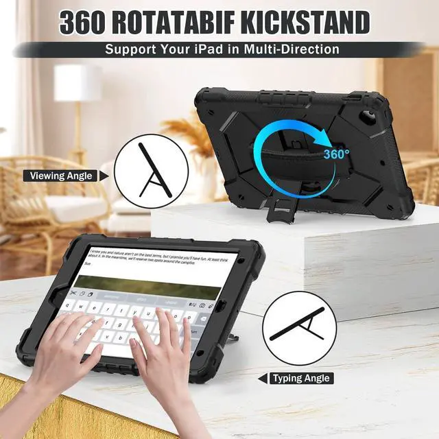 Alt view image 5 of 7 - Case for Pad 9th/8th/7th Gen 10.2''Shockproof Rugged Heavy Duty Hybrid PC+TPU 360° Rotating Hand Strap&Kickstand Shoulder Strap for  10.2 inch Pad 9/8/7 2021/2020/2019 (Black)