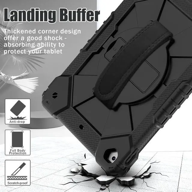 Alt view image 7 of 7 - Case for Pad 9th/8th/7th Gen 10.2''Shockproof Rugged Heavy Duty Hybrid PC+TPU 360° Rotating Hand Strap&Kickstand Shoulder Strap for  10.2 inch Pad 9/8/7 2021/2020/2019 (Black)