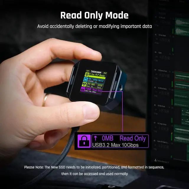 Alt view image 6 of 7 - DOCKCASE Pocket M.2 2230 NVMe SSD Enclosure, Support 3s PLP Prevents Write Data Loss, 10Gbps USB C 3.2 Gen2, fits NVMe PCIe, with 1/4" Screw Hole for Fixed use, Support M-Key B+M Key UASP