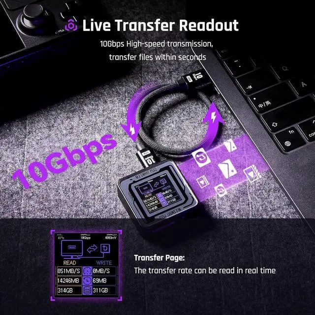 Alt view image 6 of 7 - DOCKCASE 1TB Pocket Portable SSD with 3s PLP, USB 3.2 Gen2 10Gbps, up-to 1050MB/s, USB-C Mini External Solid State Drive, for Photographers, Content Creators and Gaming