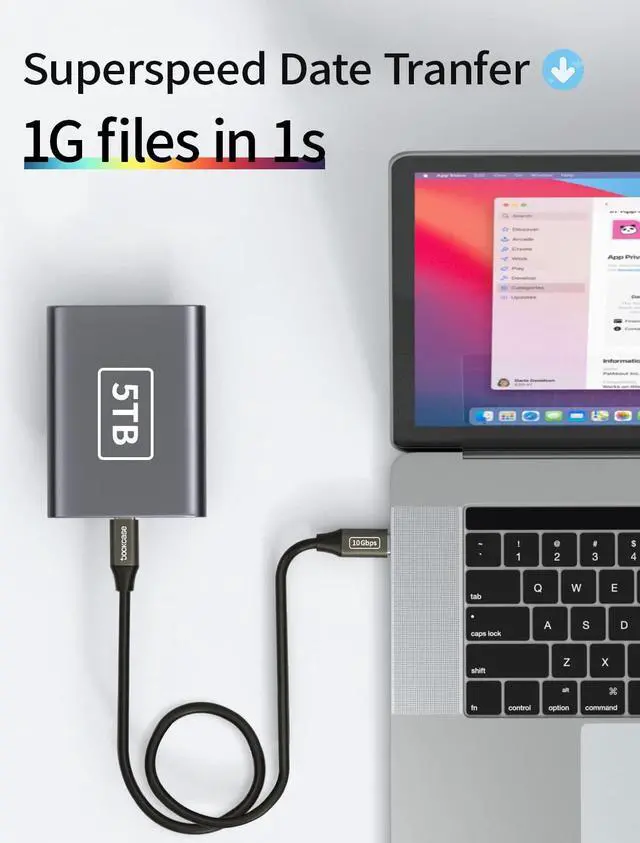 Alt view image 2 of 7 - DockCase USB C to USB C Cable(2-Pack), USB C 3.2 GEN2 10Gbps Data Transfer Cable, 100WPD Fast Charging, 4K Video Monitor for MBook Pro,Pad Pro, 15/15Pro/15Plus, T5 LaCie SSD[3.28ft]