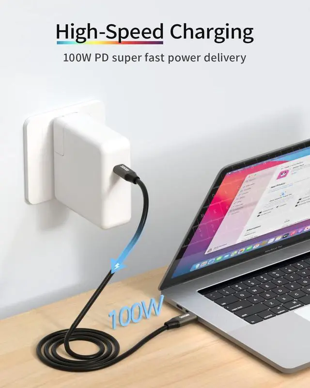 Alt view image 4 of 7 - DockCase USB C to USB C Cable(2-Pack), USB C 3.2 GEN2 10Gbps Data Transfer Cable, 100WPD Fast Charging, 4K Video Monitor for MBook Pro,Pad Pro, 15/15Pro/15Plus, T5 LaCie SSD[3.28ft]