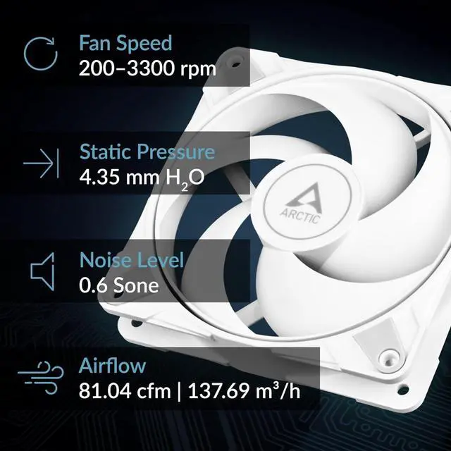 Alt view image 2 of 7 - ARCTIC P12 Max - High-Performance 120 mm case Fan, PWM Controlled 200-3300 RPM, optimised for Static Pressure, 0dB Mode - White