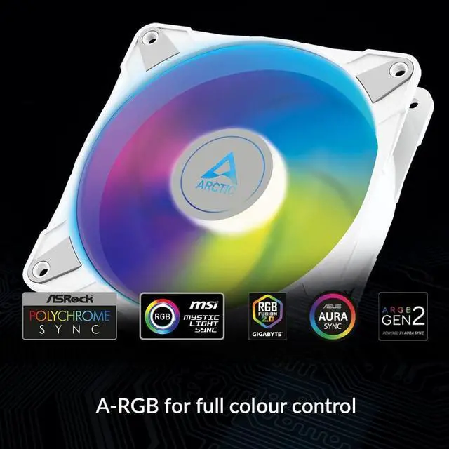 Alt view image 2 of 7 - ARCTIC P14 PWM PST A-RGB - Case Fan, 140 mm PWM, Optimised for Static Pressure, Semi-Passive: 200-1900 RPM (0 RPM <5%), 5V 3 Pin A-RGB LED, Single Fan - White