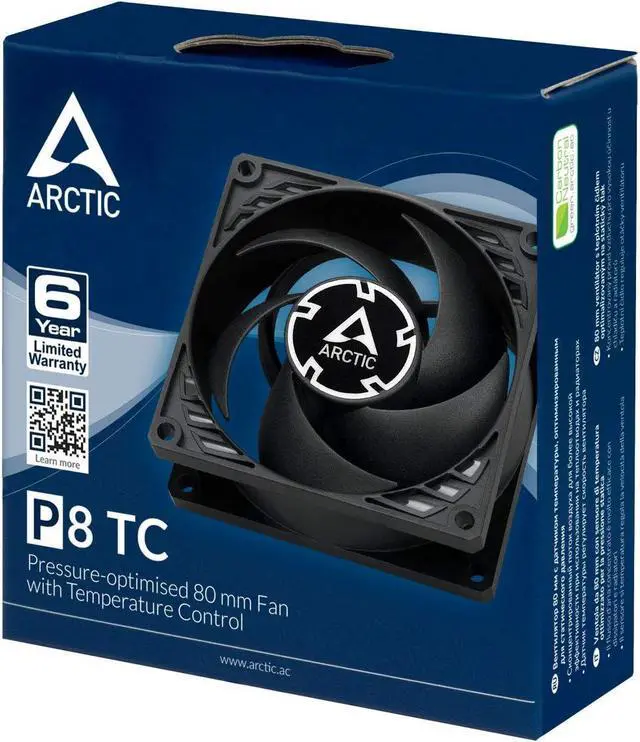 Alt view image 5 of 6 - ARCTIC P8 TC - 80 mm Case Fan with Temperature Control, Pressure-Optimised, Very Quite Motor, Computer, Fan Speed: 500-3000 RPM - Black