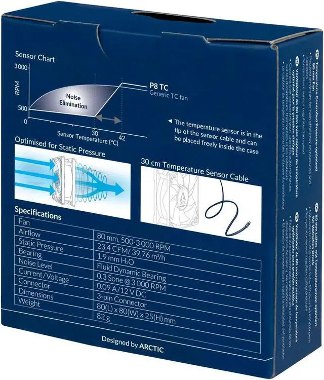 Alt view image 6 of 6 - ARCTIC P8 TC - 80 mm Case Fan with Temperature Control, Pressure-Optimised, Very Quite Motor, Computer, Fan Speed: 500-3000 RPM - Black