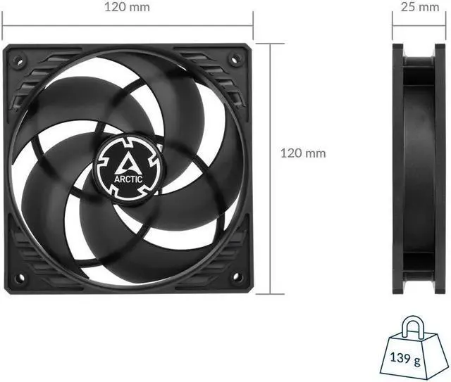 Alt view image 3 of 6 - ARCTIC P12 PWM - 120 mm Case Fan with PWM, Pressure-optimised, Quiet Motor, Computer, Fan Speed: 200-1800 RPM - Black, Transparent