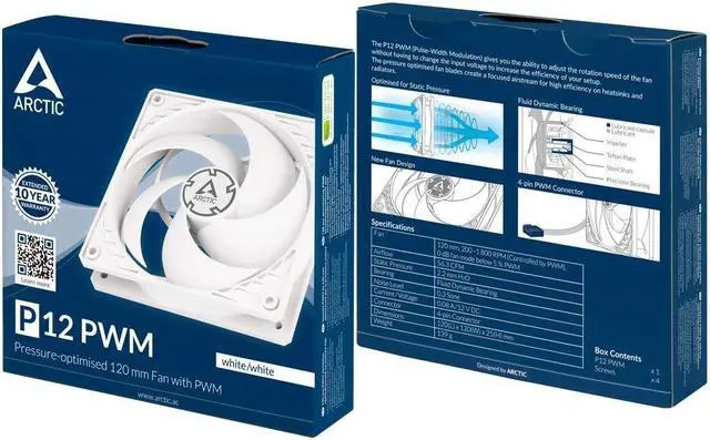 Alt view image 5 of 5 - ARCTIC P12 PWM - 120 mm Case Fan with PWM, Pressure-optimised, Quiet Motor, Computer, Fan Speed: 200-1800 RPM - White