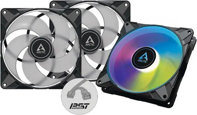 Main image of ARCTIC P14 PWM PST A-RGB (3 Pack) - Case Fan, 140 mm PWM, Optimised for Static Pressure, Semi-Passive: 200-1900 RPM (0 RPM <5%), 5V 3 Pin A-RGB LED - Black