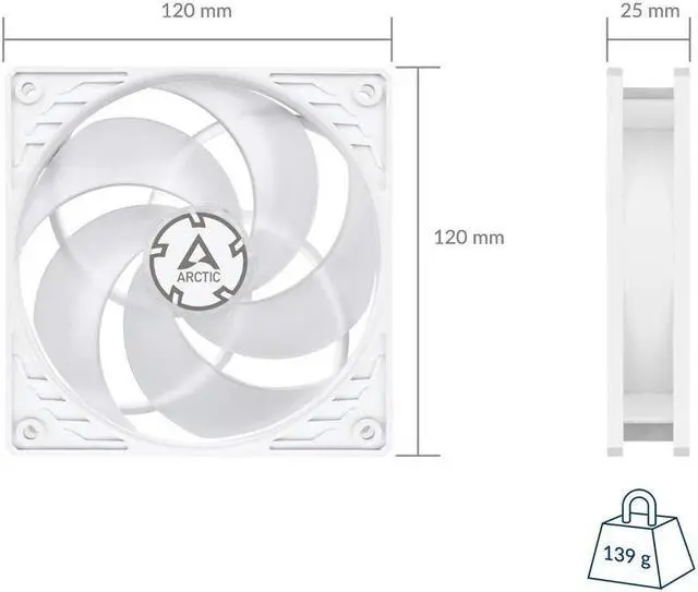 Alt view image 3 of 6 - ARCTIC P12 PWM - 120 mm Case Fan with PWM, Pressure-optimised, Very Quiet Motor, Computer, Fan Speed: 200-1800 RPM - White/Transparent