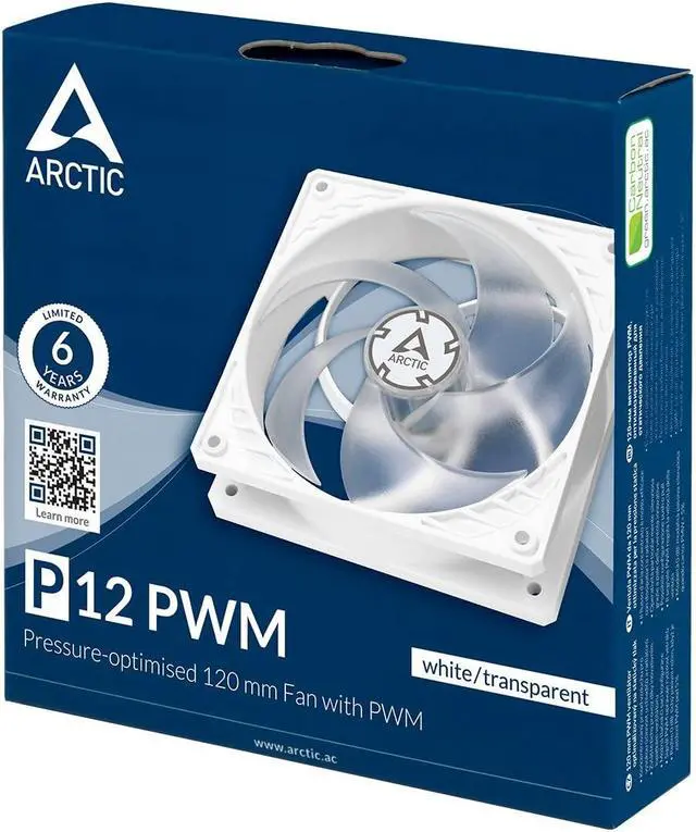Alt view image 4 of 6 - ARCTIC P12 PWM - 120 mm Case Fan with PWM, Pressure-optimised, Very Quiet Motor, Computer, Fan Speed: 200-1800 RPM - White/Transparent