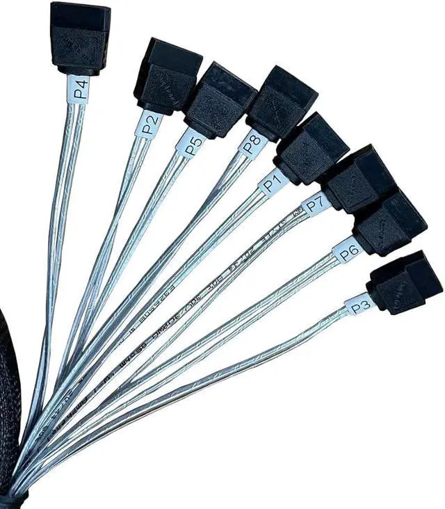 Alt view image 2 of 5 - SlimSAS X8 to 8*SATA,SFF-8654 74P to 8*SATA 7P, SlimSAS Host/RAID to SATA Target HD, 85CM Cable