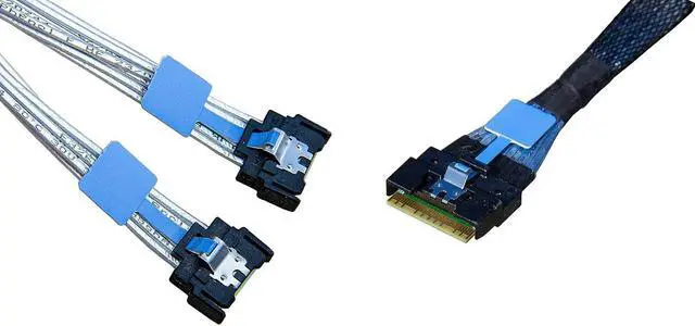 Main image of SlimSAS x8 to 2*MCIO x4,SFF-8654 74Pin to 2*SFF-TA-1016 38Pin,PCIe Gen5 Mini Cooledge IODouble Straight Cable 80CM(CBL-SAST-0953)