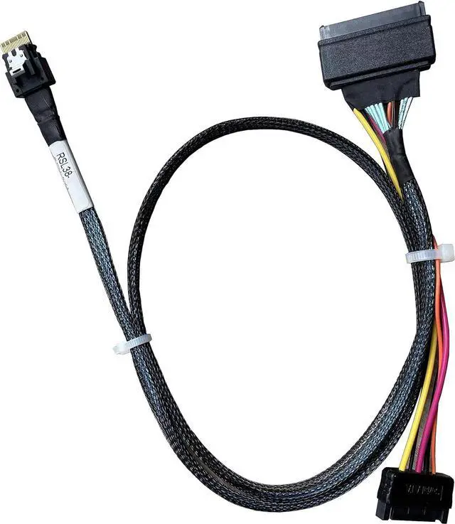 Alt view image 5 of 6 - PCIe 4.0 SlimsSAS x4 to U.3 NVMe Adapter,SFF-8654 38Pin to SFF-8639 68Pin Cablewith SATA Power75cm