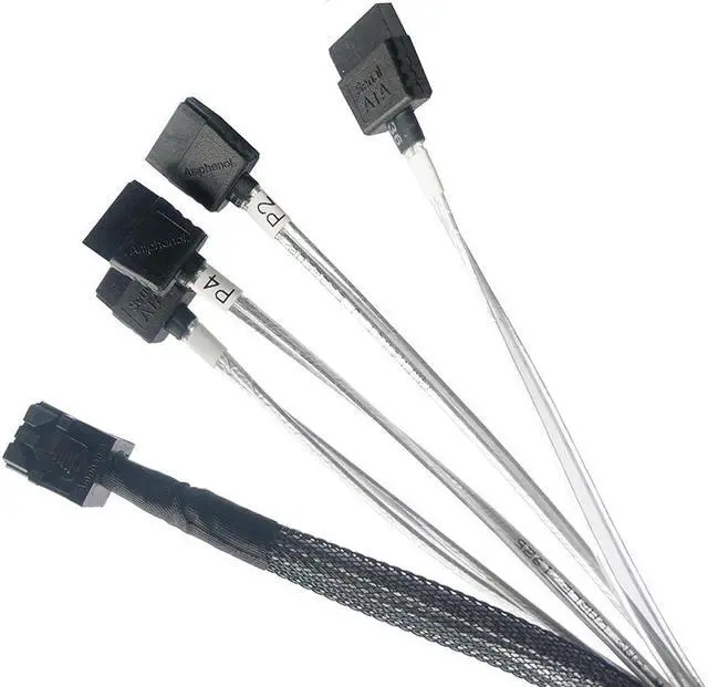 Alt view image 2 of 4 - Internal HD Mini SAS (SFF-8643 Host) - 4X SATA (Target) Cable,SFF-8643 to 4X SATA Cable, SFF-8643 for Controller, 4 Sata Connect to Hard Drive,3.3ft/1M