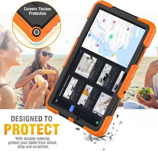 Alt view image 3 of 7 - Shockproof Case for  Galaxy Tab A9 Case 8.7 Inch with Screen Protector/Built-in Stand [3-Layer Drop Poof] Protective  A9 Tablet Case 2023 SM-X110/X115/X117 Cover - Orange