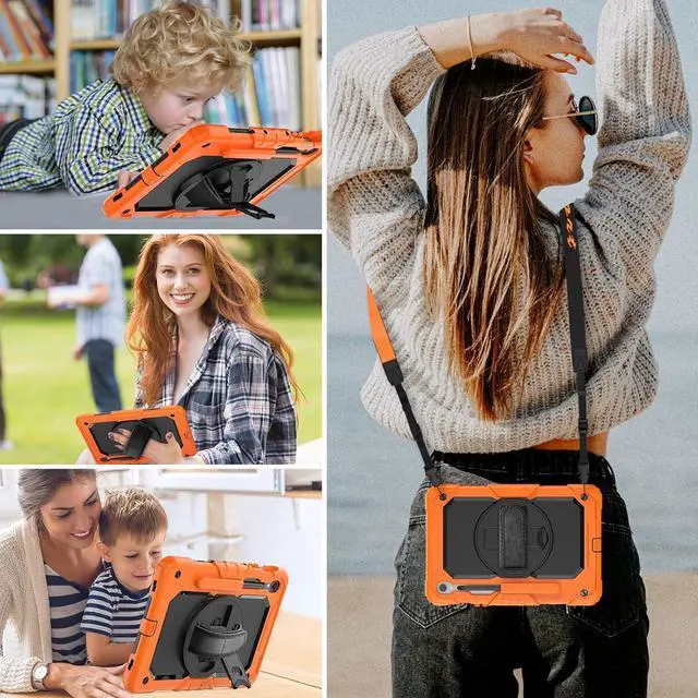 Alt view image 3 of 7 - Protective for Galaxy Tab S9 / S9 FE 5G Case with Hand Strap/Screen Protector/Pen Holder, Heavy Duty Shockproof  Galaxy S9 FE Tablet Case 10.9 / 11, Orange