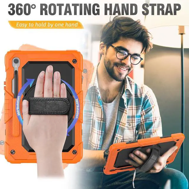 Alt view image 4 of 7 - Protective for Galaxy Tab S9 / S9 FE 5G Case with Hand Strap/Screen Protector/Pen Holder, Heavy Duty Shockproof  Galaxy S9 FE Tablet Case 10.9 / 11, Orange