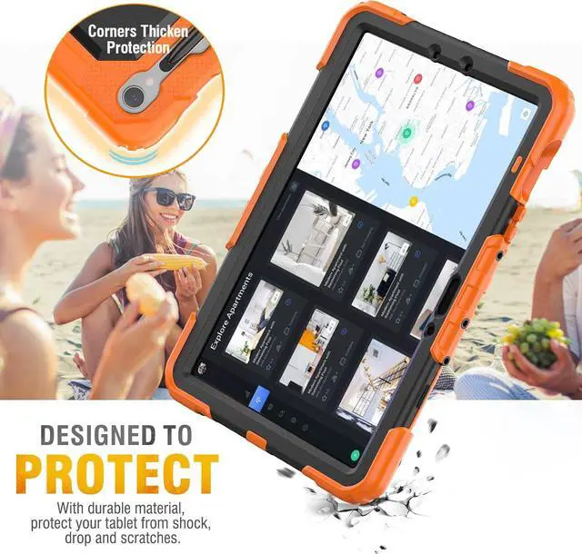 Alt view image 6 of 7 - Protective for Galaxy Tab S9 / S9 FE 5G Case with Hand Strap/Screen Protector/Pen Holder, Heavy Duty Shockproof  Galaxy S9 FE Tablet Case 10.9 / 11, Orange