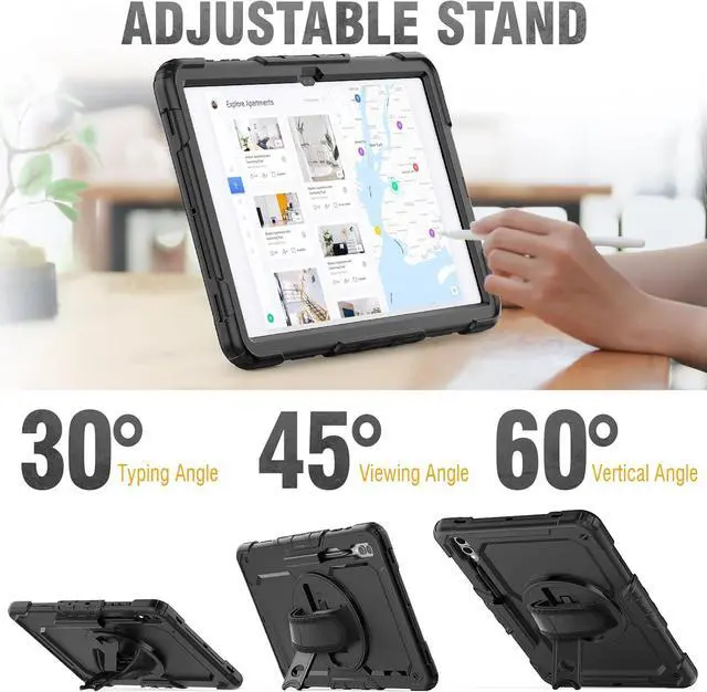 Alt view image 4 of 7 - for  Galaxy Tab S9 Ultra Case 14.6 inch / S8 Ultra Case with Screen Protector/Pen Holder/Rotating Strap (SM-X910/X916B/X918U/X900/X906) Heavy Duty Case S9 Ultra Tablet Case - Black