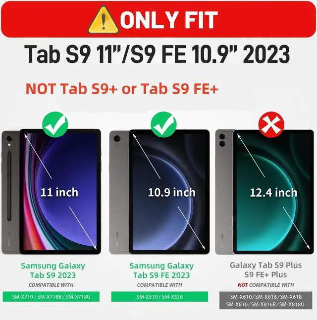 Alt view image 2 of 7 - Protective for Galaxy Tab S9 / S9 FE 5G Case with Hand Strap/Screen Protector/Pen Holder, Heavy Duty Shockproof  Galaxy S9 FE Tablet Case 10.9 / 11, Orange