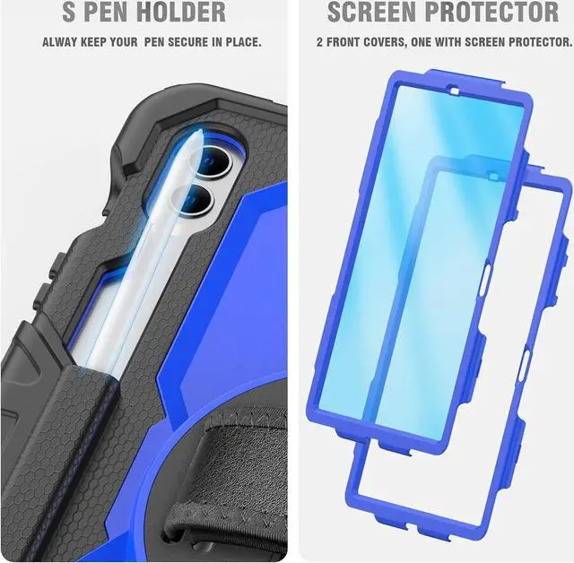 Alt view image 5 of 7 - for  Galaxy Tab S9 Plus Case 12.4 inch S9+ with Screen Protector/Pen Holder/Rotating Strap & Stand (SM-X810,SM-X816B,SM-X818U) Protective Case for Galaxy Tab S9 Plus 2023 - Blue