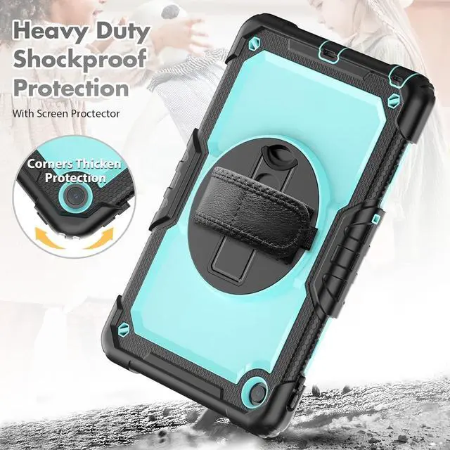Alt view image 3 of 7 - for  Tab M10 Plus 3rd Gen Case 10.6 Inch with Screen Protector/Rotating Hand Strap/Stand, 3-Layer Protective M10 Plus Tablet Case (TB-125FU TB-128FU TB-128XU) Cover 2022, Light Blue