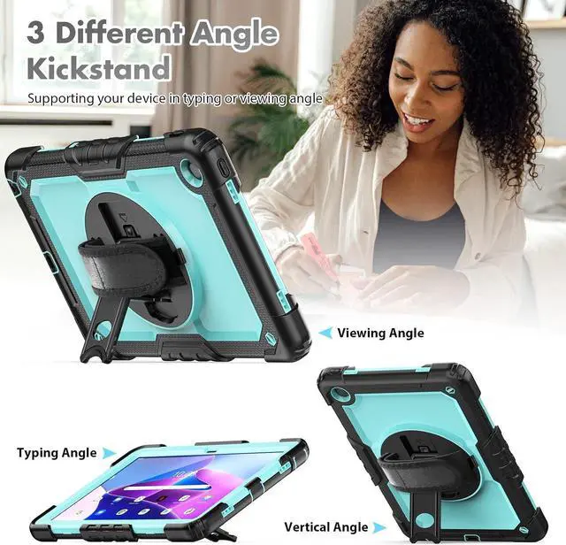 Alt view image 5 of 7 - for  Tab M10 Plus 3rd Gen Case 10.6 Inch with Screen Protector/Rotating Hand Strap/Stand, 3-Layer Protective M10 Plus Tablet Case (TB-125FU TB-128FU TB-128XU) Cover 2022, Light Blue