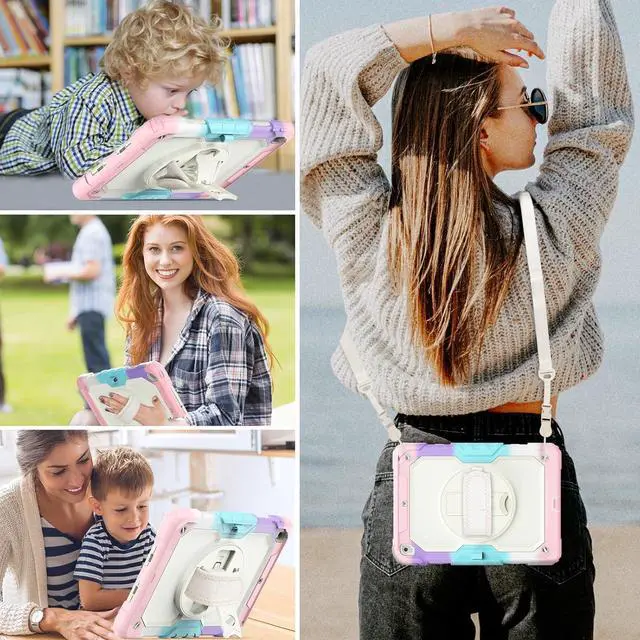 Alt view image 2 of 7 - Shockproof Case for iPad 9th 8th 7th Generation, with Pencil Holder/Screen Protector/Hand Strap/Shoulder Strap Carrying Case for iPad 10.2 inch Gen (2021 2020 2019) - Pink