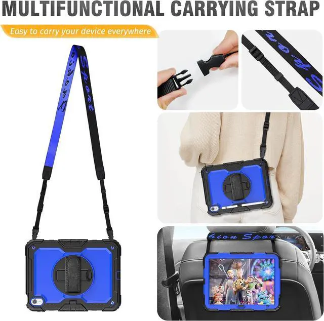Alt view image 5 of 7 - Case for iPad 10th Generation 10.9 inch with Pencil Holder, Screen Protector, Rotating Hand Strap Stand, Heavy Duty Protective for iPad 10 Case A2696 / A2757 / A2777, Blue