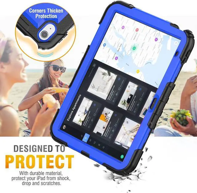 Alt view image 6 of 7 - Case for iPad 10th Generation 10.9 inch with Pencil Holder, Screen Protector, Rotating Hand Strap Stand, Heavy Duty Protective for iPad 10 Case A2696 / A2757 / A2777, Blue