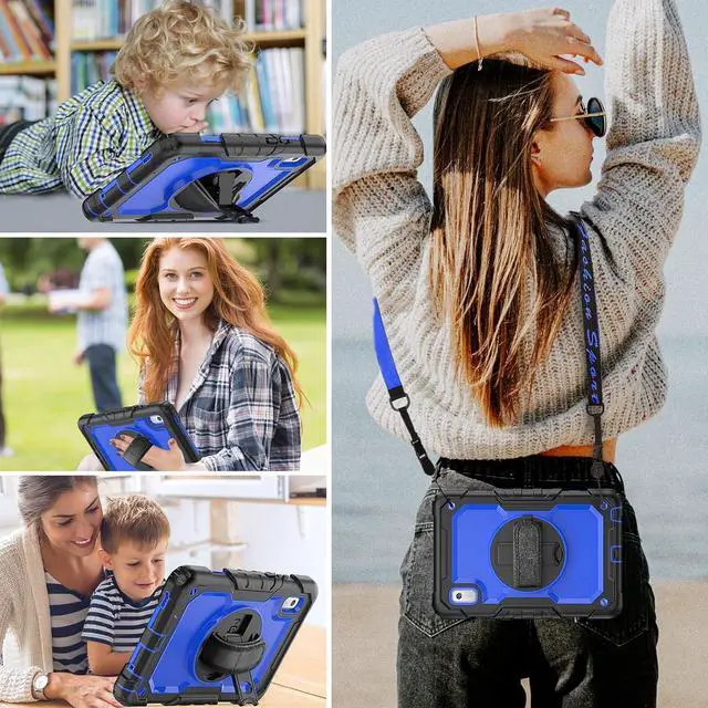 Alt view image 2 of 7 - Case for iPad 10th Generation 10.9 inch with Pencil Holder, Screen Protector, Rotating Hand Strap Stand, Heavy Duty Protective for iPad 10 Case A2696 / A2757 / A2777, Blue