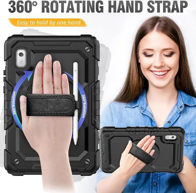 Alt view image 3 of 7 - Case for  Tab M8 (HD/FHD/Smart) 2019/2021 8.0 inch (TB-8506FS TB-8506F TB-8505F TB-8505X TB-8505FS TB-8705F TB-8705N), M8 Tablet Case Screen Protector/Rotating Hand Strap/Stand, Black