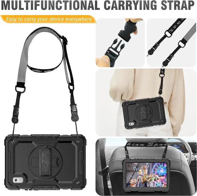 Alt view image 7 of 7 - Case for  Tab M8 (HD/FHD/Smart) 2019/2021 8.0 inch (TB-8506FS TB-8506F TB-8505F TB-8505X TB-8505FS TB-8705F TB-8705N), M8 Tablet Case Screen Protector/Rotating Hand Strap/Stand, Black