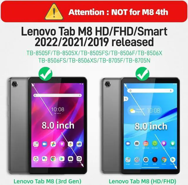 Alt view image 6 of 7 - Case for  Tab M8 (HD/FHD/Smart) 2019/2021 8.0 inch (TB-8506FS TB-8506F TB-8505F TB-8505X TB-8505FS TB-8705F TB-8705N), M8 Tablet Case Screen Protector/Rotating Hand Strap/Stand, Black