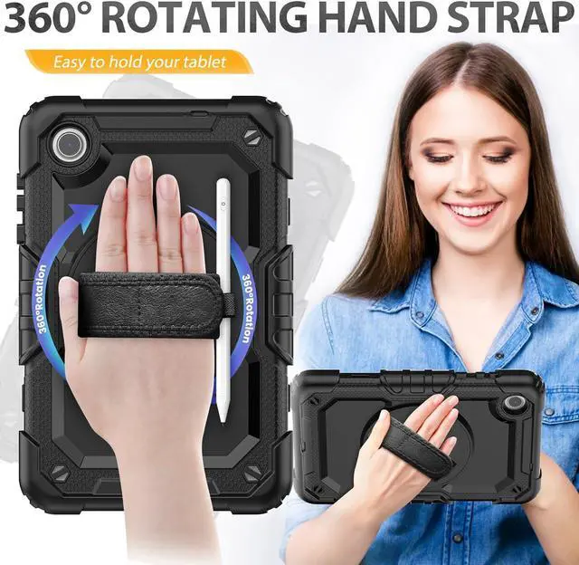 Alt view image 3 of 6 - for  Tab M10 Plus 3rd Gen Case 10.6 Inch with Screen Protector / 360 Rotating Hand Strap/Stand, 3-Layer Protective M10 Plus Tablet Case (TB-125FU TB-128FU TB-128XU) Cover 2022, Black
