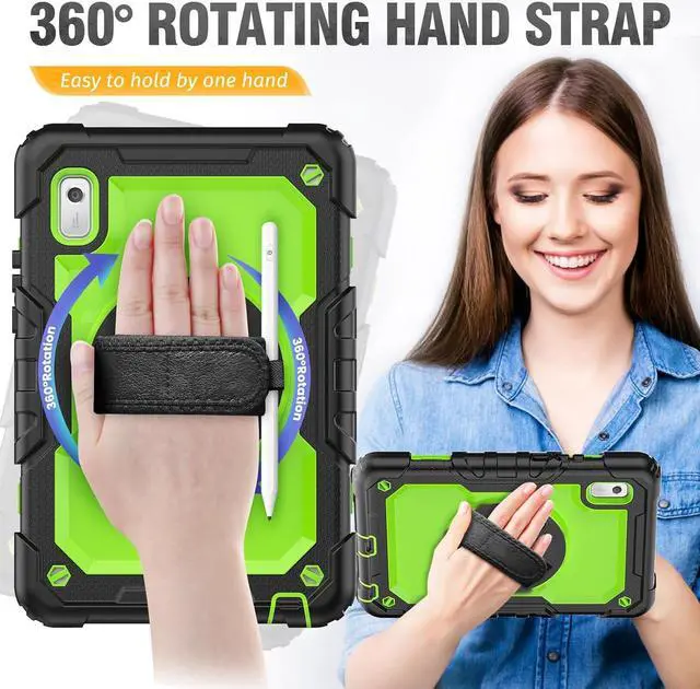 Alt view image 3 of 7 - for  M9 Tablet Case 9 inch for Kids (TB-310FU) with Screen Protector/Rotating Hand Strap/Sturdy Stand, [3-Layer Protective]  M9 HD Tablet Case Cover 2023 Release, Green