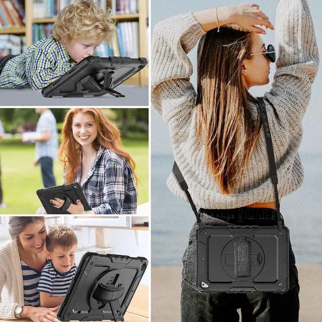 Alt view image 3 of 7 - for iPad Pro 9.7 Case, Air 2 Case, 9.7 inch 6th/5th Gen 2018/2017/2016/2014 with Screen Protector/Pencil Holder/ 360 Rotating Hand Strap Stand, Full Body Protective iPad 9.7 Cover - Black