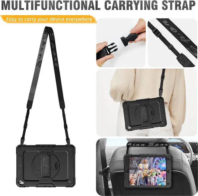Alt view image 6 of 7 - for iPad Pro 9.7 Case, Air 2 Case, 9.7 inch 6th/5th Gen 2018/2017/2016/2014 with Screen Protector/Pencil Holder/ 360 Rotating Hand Strap Stand, Full Body Protective iPad 9.7 Cover - Black