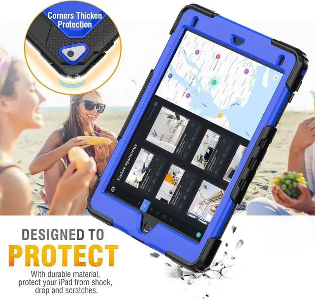 Alt view image 6 of 7 - for iPad 6th/5th Generation Case, iPad Air 2 / Pro 9.7 inch Case with Pencil Holder/Screen Protector/Hand Strap Stand [3-Layer] iPad 9.7 Case 2018/2017/2016/2014 Full Body Protective - Blue