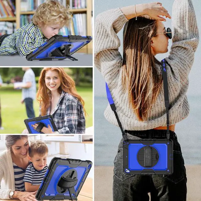 Alt view image 3 of 7 - for iPad 6th/5th Generation Case, iPad Air 2 / Pro 9.7 inch Case with Pencil Holder/Screen Protector/Hand Strap Stand [3-Layer] iPad 9.7 Case 2018/2017/2016/2014 Full Body Protective - Blue