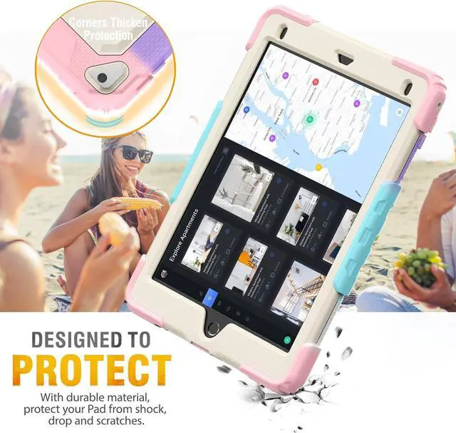 Alt view image 7 of 7 - for iPad Air 2 Case, iPad 6th 5th Generation/Pro 9.7 inch Case with Screen Protector, Hand Strap, Built-in Stand, Carrying Strap, Pencil Holder, Protective iPad 9.7 Case for Kids, Pink