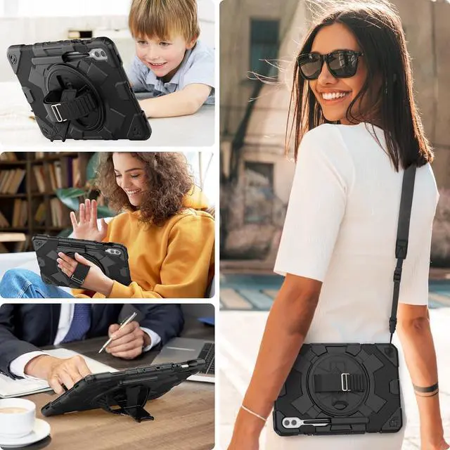 Alt view image 3 of 7 - Case for Galaxy Tab S9 Fe + Case/Tab S9 Plus Case 12.4 inch Protective with Screen Protector/S Pen Holder/Rotating Hand Strap, Heavy Duty  Galaxy S9 FE+ / S9+ Tablet Case - Black