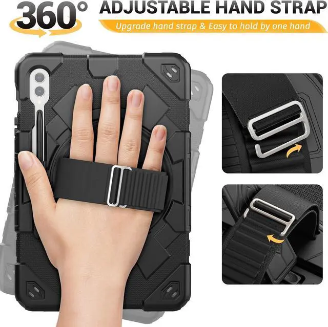 Alt view image 4 of 7 - Case for Galaxy Tab S9 Fe + Case/Tab S9 Plus Case 12.4 inch Protective with Screen Protector/S Pen Holder/Rotating Hand Strap, Heavy Duty  Galaxy S9 FE+ / S9+ Tablet Case - Black