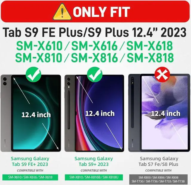 Alt view image 2 of 7 - Case for Galaxy Tab S9 Fe + Case/Tab S9 Plus Case 12.4 inch Protective with Screen Protector/S Pen Holder/Rotating Hand Strap, Heavy Duty  Galaxy S9 FE+ / S9+ Tablet Case - Black