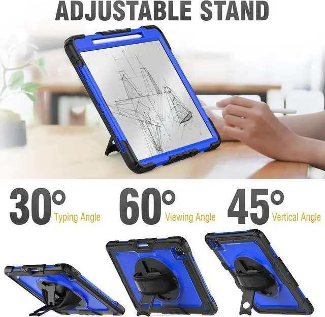 Alt view image 5 of 7 - Case for iPad Pro 12.9 inch (Pro 6th 5th 4th 3rd) Shockproof with Screen Protector/Pencil Holder/Hand Strap, [3-Layer] Heavy Duty Protective iPad Pro 12.9 Case 2022/2021/2020/2018, Blue