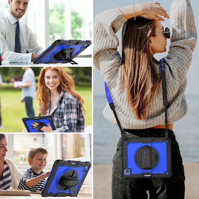 Alt view image 3 of 7 - Case for iPad Pro 12.9 inch (Pro 6th 5th 4th 3rd) Shockproof with Screen Protector/Pencil Holder/Hand Strap, [3-Layer] Heavy Duty Protective iPad Pro 12.9 Case 2022/2021/2020/2018, Blue