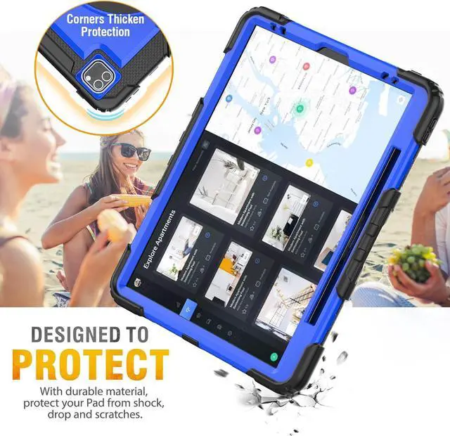 Alt view image 7 of 7 - Case for iPad Pro 12.9 inch (Pro 6th 5th 4th 3rd) Shockproof with Screen Protector/Pencil Holder/Hand Strap, [3-Layer] Heavy Duty Protective iPad Pro 12.9 Case 2022/2021/2020/2018, Blue