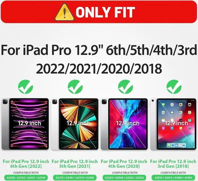 Alt view image 2 of 7 - Case for iPad Pro 12.9 inch (Pro 6th 5th 4th 3rd) Shockproof with Screen Protector/Pencil Holder/Hand Strap, [3-Layer] Heavy Duty Protective iPad Pro 12.9 Case 2022/2021/2020/2018, Blue